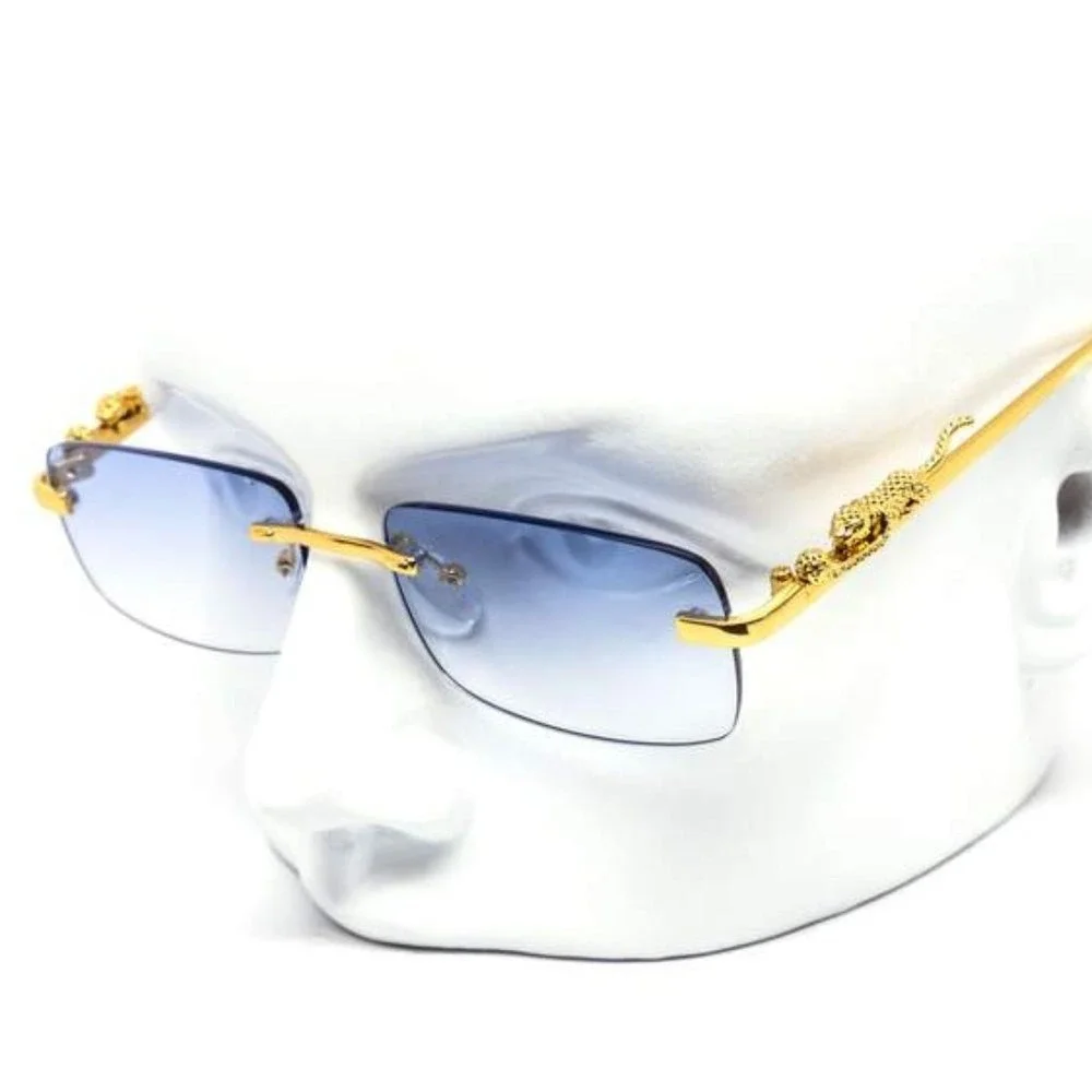 Men Women Rimless Blue Lens Gold Sunglasses Classic Retro Vintage Shades‎ classy
